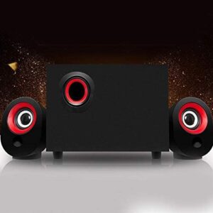 Plyisty Wooden 2.1 Multimedia Desktop Speaker, FT-X7 Computer Speakers, 360° Stereo for Laptop Tablet PC Desktop(Red Circle Black)