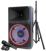 Gemini Sound GSP-L2200PK Indoor Outside Extremely Highly effective Bluetooth 2200W Watts Peak Speaker, 15″ Inch Woofer, LED Celebration Lights, Inbuilt Media Participant, FM Radio, USB/SD Card/Microphone, Speaker Stand