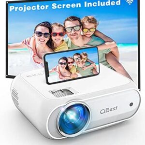 Mini Projector, CiBest 6000L Movie Projector with Wireless Display Function, 1080p for FHD Home Theater, Compatible with iPhone, Android, TV Stick, Games Console, Comes with Projector Screen