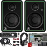 Mackie CR3-X 3-Inch Artistic Reference Multimedia Displays Bundle with Mackie Onyx Artist 1-2 USB Audio Interface, Professional Instruments DAW Software program, TH-02 Closed Again Headphones, 2x 10-Foot TRS Cable